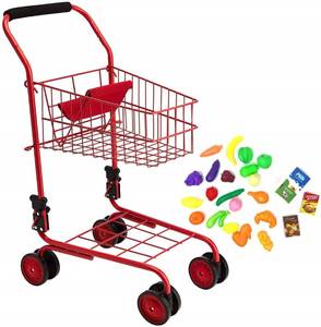 lot 50548 image: The New York Doll Collection Toy Shopping Cart for Kids and Toddler - Includes Food - Folds for Easy Storage - with Sturdy Metal Frame (Red)
