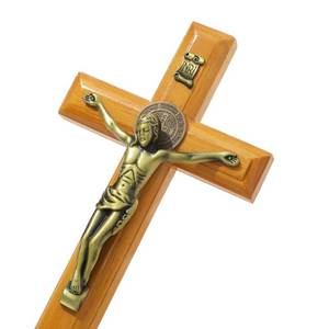 lot 50549 image: KOMI 10 Inch Crucifix Wall Cross, Handmade Jesus Christ Wooden Cross Catholic Crucifix for Home Wall Decor Religious Gifts