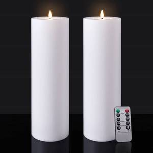 lot 50551 image: Large Flameless LED Candles Outdoor 12 x 4 Battery Operated Pillar Candles Flickering with Timer Waterproof Fake Electric Candles with Remote for Patio Porch Lanterns (White Set of 2)