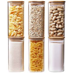 lot 50552 image: HomArtist Square Glass Jars with Bamboo Lids 34 FL OZ Set of 6, Glass Canisters with Airtight Lid, Glass Food Storage Container for Pasta, Flour, Sugar, Rice, Best for Kitchen & Pantry
