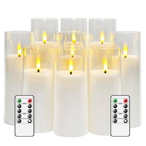 lot 50554 image: kakoya Flickering Flameless Candles Battery Operated with Remote and 2468 H Timer Plexiglass Led Pillar Candles Pack of 9 (D2.3xH 567)with Realistic Moving Wick Candles for Home Decor(White)