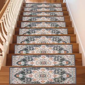 lot 50558 image: Snowyee Stair Treads Non Slip, 15 Pack 8 X 30 Stair Tread Bohemian Style Self Adhesive for Indoor Outdoor Wooden Stairs for Elders, Kids, Pets