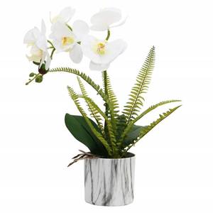 lot 50568 image: Olrla White Orchid Artificial Flowers in Pot, Fake Real Touch Orchid Flowers, Decoration for Kitchen Bathroom Office Wedding(White 1)