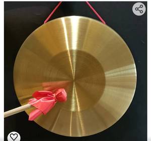lot 50577 image: RUIMIMI Gong Instrument with 14.2 inch(36cm),Chinese Traditional Percussion Instrument Brass Gong with Wooden Mallet and Red Ribbon for Home Office Celebration