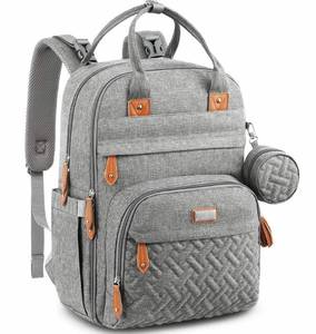 lot 50580 image: BabbleRoo Waterproof Diaper Bag Backpack - Baby Essentials Travel Tote - Multi function with Changing Pad, Stroller Straps & Pacifier Case - Unisex, Light Gray