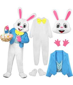 lot 50582 image: SOMSOC 6 Pack Easter Rabbit Costume Bunny Costume Set Mascot Costume One Piece Suit Waistcoat Bow Tie Shoes Men Adult Size Party Favors, XX-Large