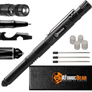 lot 50604 image: Tactical Pen - Self Defense Pen & Multi-tool Pen - Flashlight Survival Pen for Men & Women - Tactical Gear & Gift - Military EDC Pen  Glass Breaker  Bottle Opener - 3 Ink Refills  12 Batteries