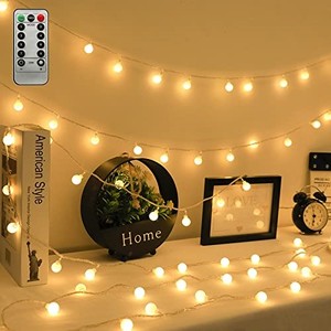 lot 50608 image: ZIMINGU LED Ball String Lights, 19.6FT 40LEDs Globe Waterproof Fairy String Lights with Remote Control USB Powered, Decorations for Indoor Party Wedding Christmas Tree Patio Balcony, Warm White