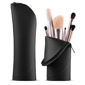 lot 50612 image: SLUKULU Makeup Brush Holder Silicone Makeup Brush Organizer Travel Makeup Brush Bag Make up Brush Case Small Cute Cosmetic Bag Mini Makeup Pouch Holds up to 10 Makeup Brushes.(black)