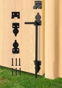 lot 50613 image: 12 Heavy Duty Cane Bolt Gate Drop Rod Hardware Ground Latch for Wood PVC Vinyl Metal Fences Gates, Double Doors, Black Solid Steel -1 Pack