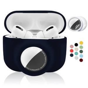 lot 50619 image: 2 in 1 Protective Case for Apple AirPods Pro Air Tag Holder Combo, Soft Silicone Airpods Pro AirTag Case with 2 PCS Screen Protector, Anti-Scratch Anti-Fall Anti-Lost Shockproof Durable(NavyBlue)