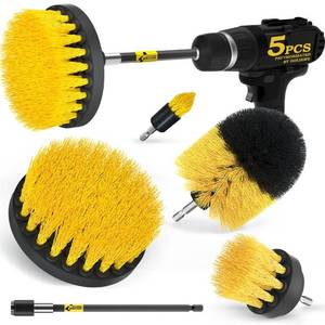 lot 50627 image: Holikme 5Pack Drill Brush Power Scrubber Cleaning Brush Extended Long Attachment Set All Purpose Scrub Brushes Kit for Grout, Floor, Tub, Shower, Tile, Bathroom and Kitchen Surface,Yellow