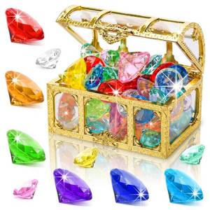 lot 50628 image: FUTUREPLUSX 50PCS Diving Gem Pool Toy, Gem with Treasure Pirate Chest Box Summer Underwater Acrylic Gemstones Set Summer Swimming Toys Dive Throw Underwater for Game Gift Boys and Girls