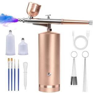 lot 50659 image: Airbrush Kit With Compressor - 48PSI Rechargeable Cordless Non-Clogging High-Pressure Air Brush Set with 0.3mm Nozzle and Cleaning Brush Set for Nail Art, Makeup, Painting, Cake Decor