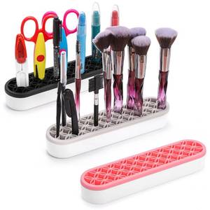 lot 50679 image: Elsjoy 3 Pack Silicone Makeup Brush Holder, Desktop Cosmetic Organizer Pen Holder, Sewing Tool Holder Beauty Tool Organizer Stand for Brush, Scissors, Toothbrush