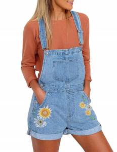 lot 50686 image: luvamia Womens Casual Adjustable Straps Cuffed Hem Denim Bib Overalls Shorts Romper Lapis Air Jeans Overalls Size Medium