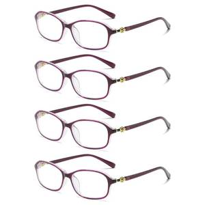 lot 50690 image: B&Q 4 Pairs Womens Oval Frame Blue Light Blocking Reading Glasses Classic Style Readers (Purple, 1, multiplier_x)