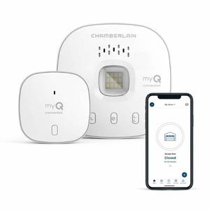 lot 50693 image: CHAMBERLAIN Smart Garage Control - Wireless Garage Hub and Sensor with Wifi & Bluetooth - Smartphone Controlled, myQ-G0401-ES, White
