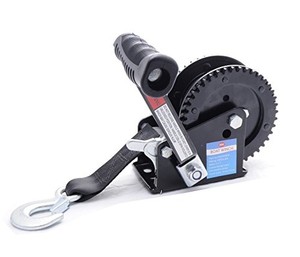 lot 50700 image: Trailer Winch 2000LB EDC Coated Black Dual Drive Winch with 25-Foot Strap