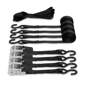 lot 50702 image: Jack Boss Ratchet Tie Down Straps Set,1500 lbs Break Strength, 1 x 15 Heavy Duty Ratchet Straps with 4X Soft Loops Padded Handles Coated S Hook, Fits for Moving Appliances Motorcycle ATV Truck,Black