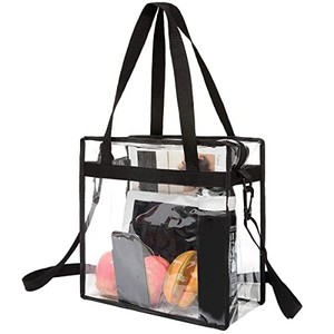 lot 50714 image: BAGAIL Clear bags Stadium Approved Clear Tote Bag with Zipper Closure Crossbody Messenger Shoulder Bag with Adjustable Strap(12 Inch X 12 Inch X 6 Inch,Black)