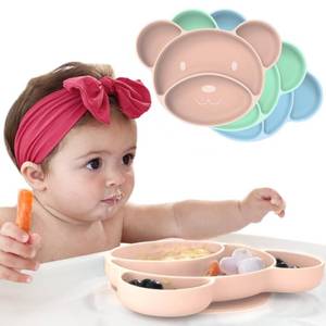 lot 50720 image: Suction Plates for Baby and Toddler Plates - Non Slip Baby Plates with Suction Silicone Plates for Baby and Kids for No More Meal Time Mess - Stay Put Divided Silicone Placemat - Mint