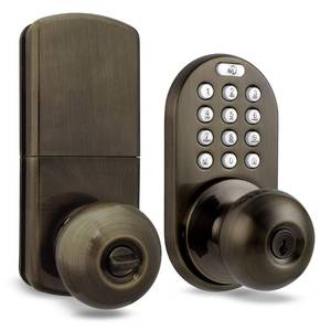 lot 50728 image: MiLocks TKK-02AQ Digital Door Knob Handle Lock with Electronic Keypad - Keyless Entry Smart Door Lock with Adjustable Latch Locks, Audible Tones for Interior Front Doors & More, Antique Brass