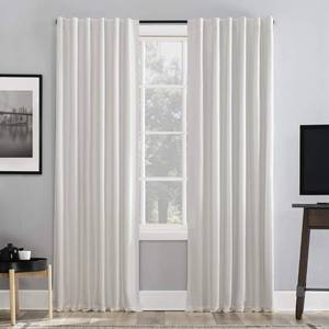 lot 50740 image: Sun Zero - 56260 Greyson Faux Dupioni Silk Extreme 100% Blackout Back Tab Curtain Panel, 50 x 95, Pearl White