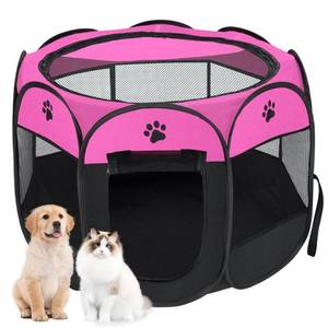 lot 50757 image: Woucnd Dog playpen, Foldable Puppy Playpen, Pet Playpen Carrier Pop Up Tent 8-Panel Mesh Cover Adorable Design 600D Soft Oxford Playpen Kennel for Indoor-Outdoor Dog Cat Rabbit. (S 28 28 18, Rose)