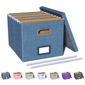 lot 50760 image: Oterri File Organizer Box,Filing Box with Lid,File Box for LetterLegal File Folder Storage, Portable Hanging File Box for OfficeDecorHome,1 Pack,Dark-blue-Box only