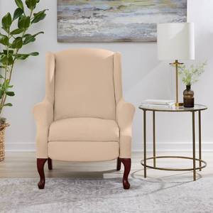 lot 50762 image: SureFit Ultimate Stretch Suede Wingback Chair Slipcover, Two-Piece Recliner Cover for Wingback Chair and Footrest, Elastic Bottom for A Snug Fit, Machine Washable, Cement Beige Recliner Chair Cover