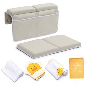 lot 50766 image: Bath Kneeler with Elbow Rest Pad Set, 1.75 inch Thick Kneeling Pad and Elbow Support for Knee Arm Support, Large Bathtub Kneeling Mat with Toy Organizer for Happy Baby Bathing Time, Beige