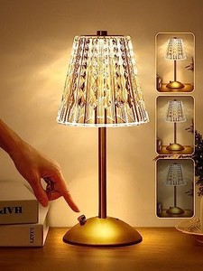 lot 50785 image: One Fire Table Lamps, Dimmable Crystal Table Lamp 3 Colors LED Gold Lamp,Touch Lamp Diamond Crystal Lamp, Rechargeable Small Lamp, Cordless Lamp Vintage Lamp for Bedroom Living Room Bathroom Hotel Bar