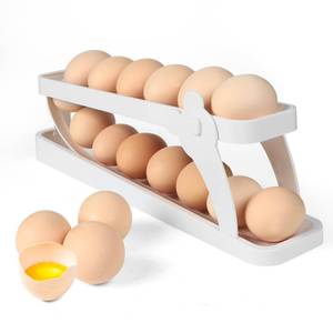 lot 50787 image: Rolling Egg Dispenser, Foldable Space-Saving Automatic Egg Roller Dispenser, 2 Tier Rolling Egg Holder Container Display Rack Organizer for Kitchen Refrigerator Storage