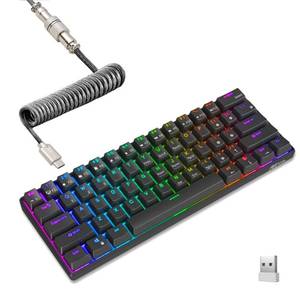lot 50788 image: RK ROYAL KLUDGE RK61 60% Mechanical Keyboard with Coiled Cable, 2.4GhzBluetoothWired, Wireless Bluetooth Mini Keyboard 61 Keys, RGB Hot Swappable Brown Switch Gaming Keyboard with Software - Black