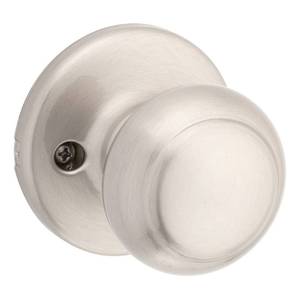 lot 50805 image: Kwikset Cove Dummy Door Knob, Single Sided Handle for Closets, French Double Doors, and Pantry, Satin Nickel Non-Turning Interior PushPull Door Knob, with Microban Protection