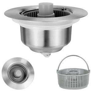 lot 50815 image: IUMLXJO 3 in 1 Kitchen Sink Drain Strainer, Stainless Steel Sink Aid Pop up Sink Stopper Anti-Clog Odor Filter Food Catcher with Detachable Drain Basket with Handle