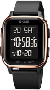 lot 50816 image: Gosasa Classic Square Face Unisex Womens Mens Digital Multifunction Outdoor Casual Watch Countdown 50M Waterproof Led Light Wristwatch (Rose Gold)
