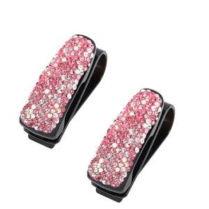 lot 50817 image: ROSON Sunglass Holder for Car Sun Visor, 2 Pack Glasses Holder Clip Hanger Eyeglasses Mount for Car with Bling Rhinestones Crystal Ticket Card Clip (Pink)