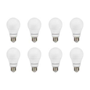 lot 50819 image: Sylvania Ultra A19 LED Light Bulb, 60W Equivalent, Efficient 9W, Medium Base, Dimmable, Frosted Finish, 3500K, Bright White - 8 Pack (41955)