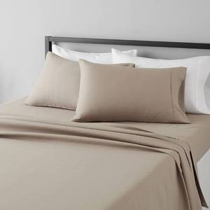 lot 50824 image: Amazon Basics Lightweight Super Soft Easy Care Microfiber 4-Piece Bed Sheet Set with 14-Inch Deep Pockets, Queen, Taupe, Solid