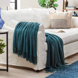 lot 50835 image: Chanasya Premium Round Pearl Knit Throw Blanket with Tassels - Soft, Cozy Blanket for Couch, Bed, Living Room - 50 x 65�� - Teal