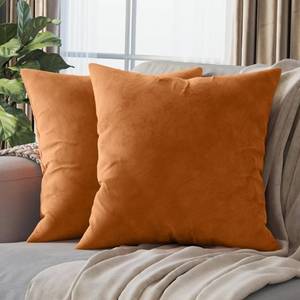lot 50838 image: NEATERIZE Premium Velvet Pillow Covers 20x20 Burnt Orange - Fall Decor Decorative Washable Velvet Fabric Throw Pillow Covers for Couch or Bed - Set of 2