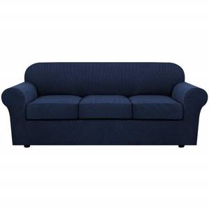 lot 50839 image: H.VERSAILTEX 4 Piece Stretch Sofa Covers for 3 Cushion Couch Covers for Living Room Furniture Slipcovers (Base Cover Plus 3 Seat Cushion Covers) Upgraded Thicker Jacquard Fabric (Sofa, Navy)