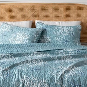 lot 50840 image: Full  Queen Coastal Quilt Bedding Set, Summer Coastal Quilt with Shams, Beach 3-Piece Reversible All Season Bedspread Quilt Set. Lightweight Nautical Quilted Coverlet. Fenwick Collection, Ether Blue