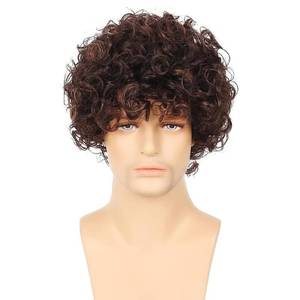 lot 50851 image: Swiking Brown Curly Afro Men Wigs Short Soft Bouffant Synthetic Natural Hair 70s 80s Hair Replacement Wigs for Male Buy
