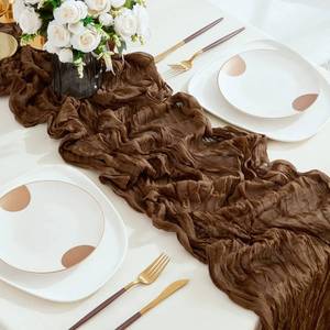 lot 50856 image: Brown Cheesecloth Table Runners 10ft Wide Gauze Table Runners Boho Table Runners for Bridal Shower Wedding Birthday Party Table Decorations