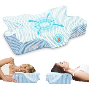 lot 50857 image: Anvo Cervical Memory Foam Pillows for Neck Shoulder Pain Relief, Contour Ergonomic Pillow for Sleeping, Orthopedic Support Bed Pillow for Side Back Stomach Sleepers - Blue, Soft