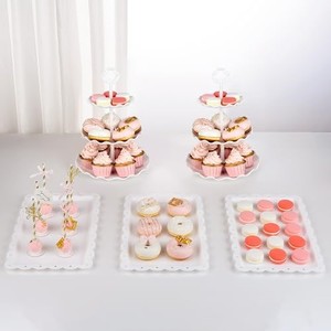 lot 50859 image: NWK 5 Piece Cake Stand Set with 2xLarge 3-Tier Cupcake Stands  3X Appetizer Trays Perfect for Wedding Birthday Baby Shower Tea Party