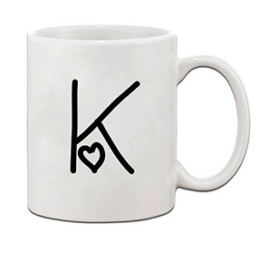 lot 50871 image: K Love Hearts Initial Monogram Personalized Letter K Ceramic Mug Coffe Cup - Holiday Christmas Hanukkah Gift for Men & Women